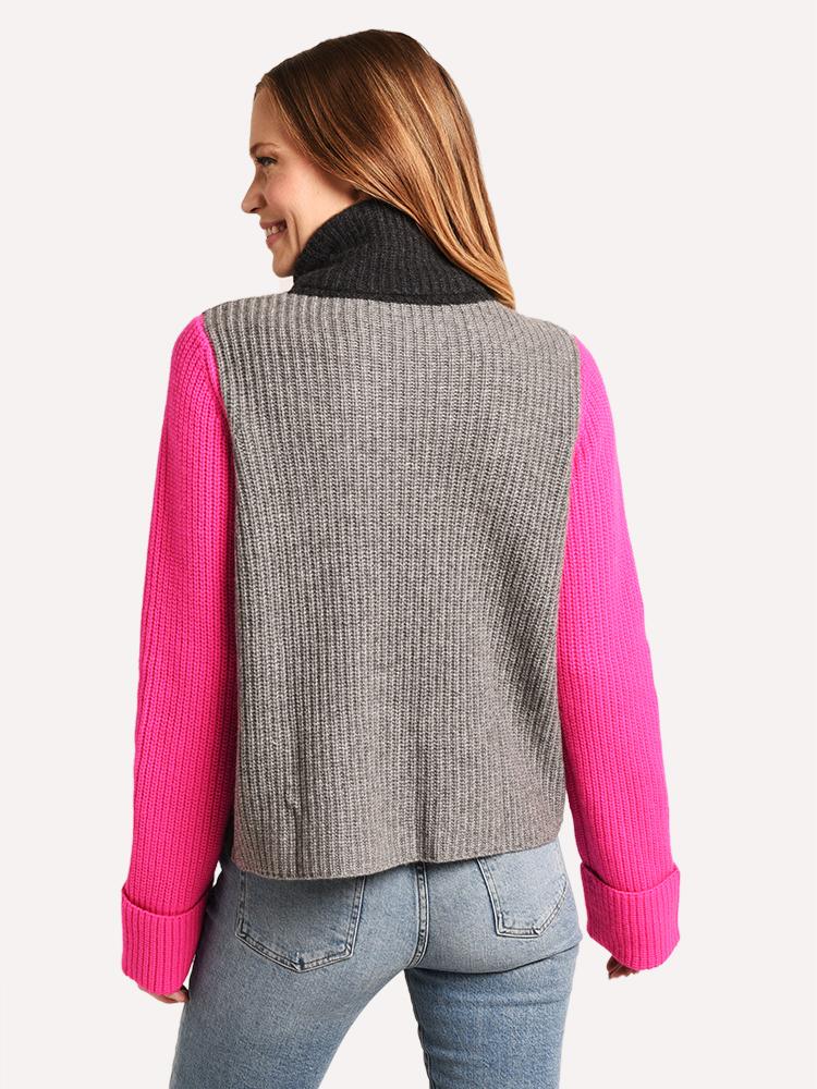 Autumn Cashmere Cuffed Color Block Shaker Mock Sweater