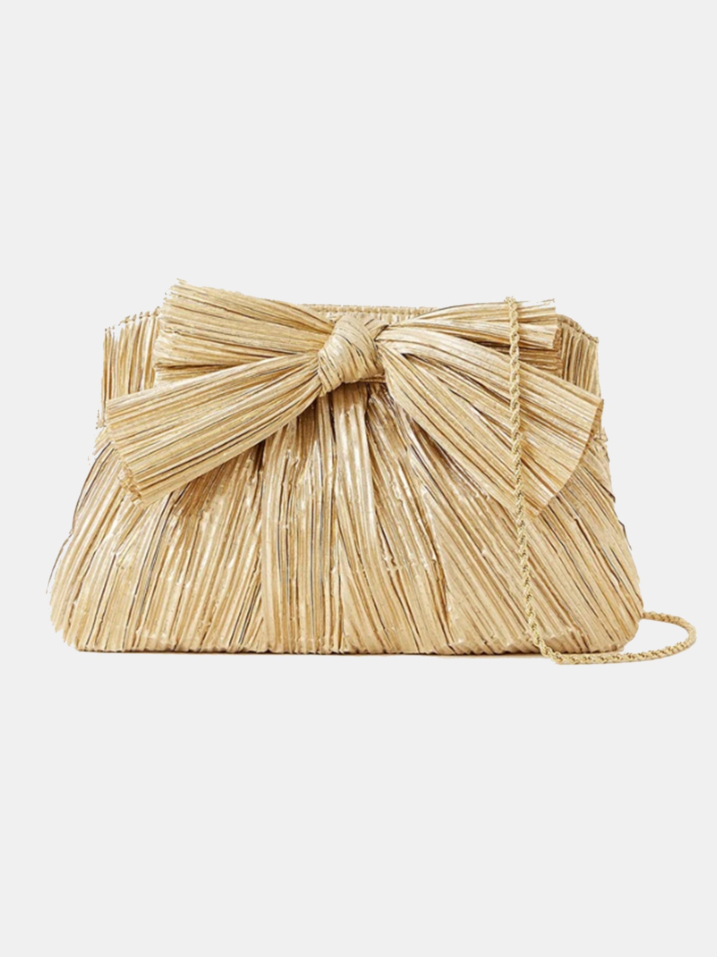 Loeffler Randall Rayne Pleated Bow Clutch Gold Bag