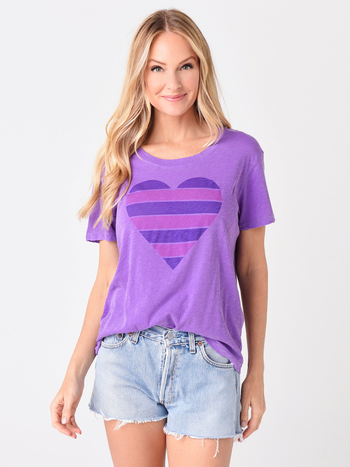 Sundry Women's Striped Heart Vintage Tee