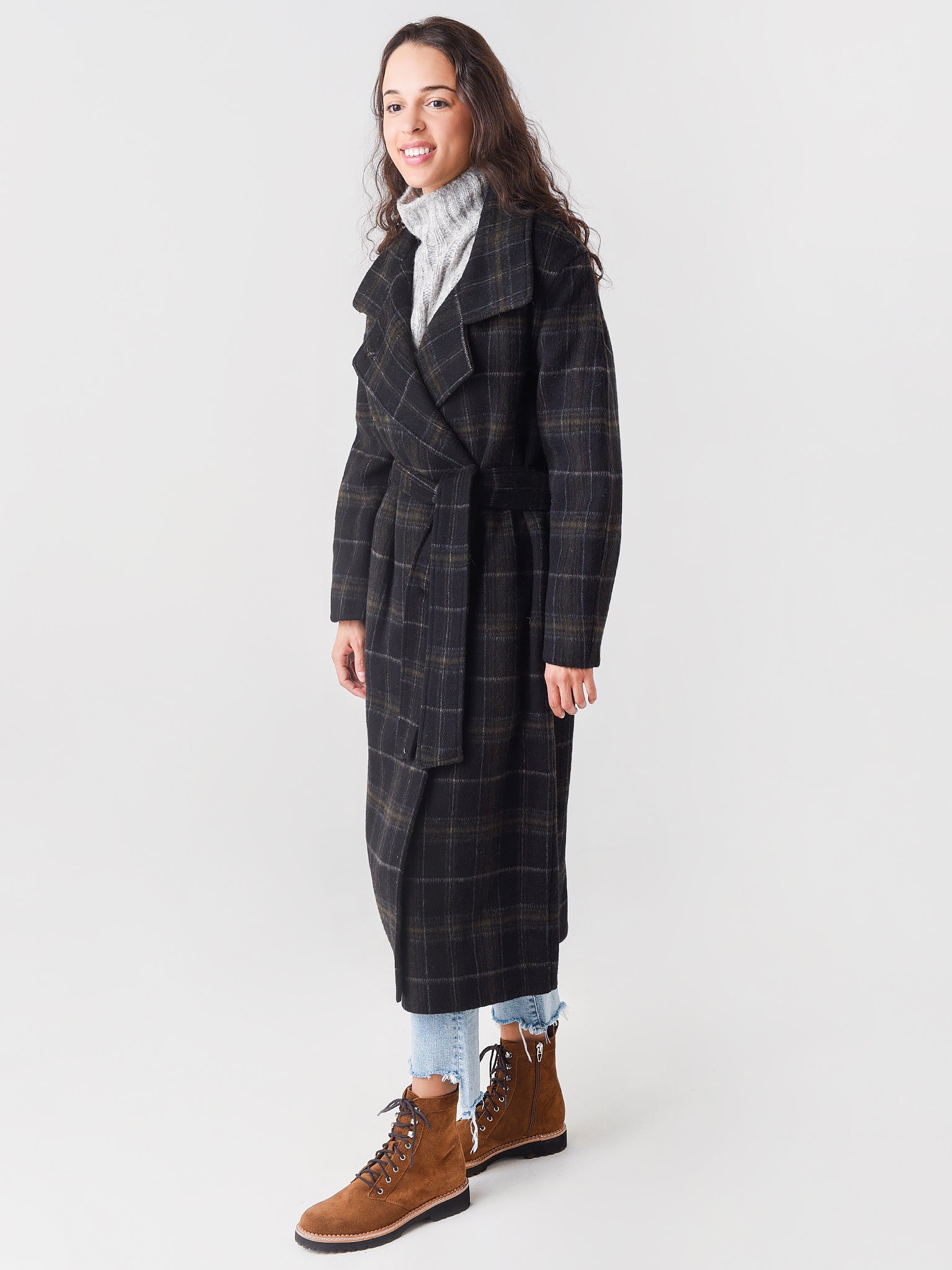 Vince check best sale plaid wool coat