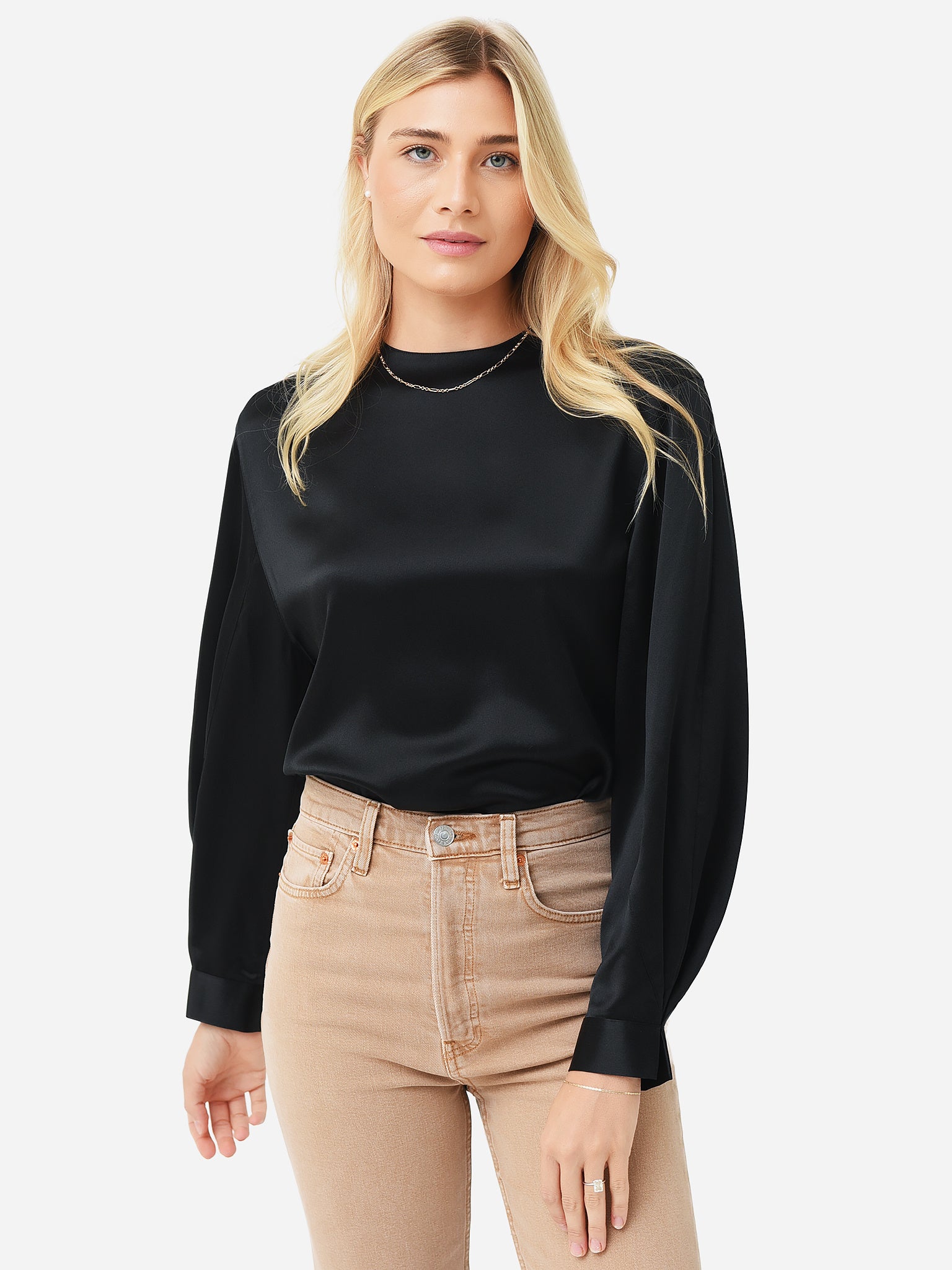 Vince Women's Pleated Cuff Crew Neck Blouse