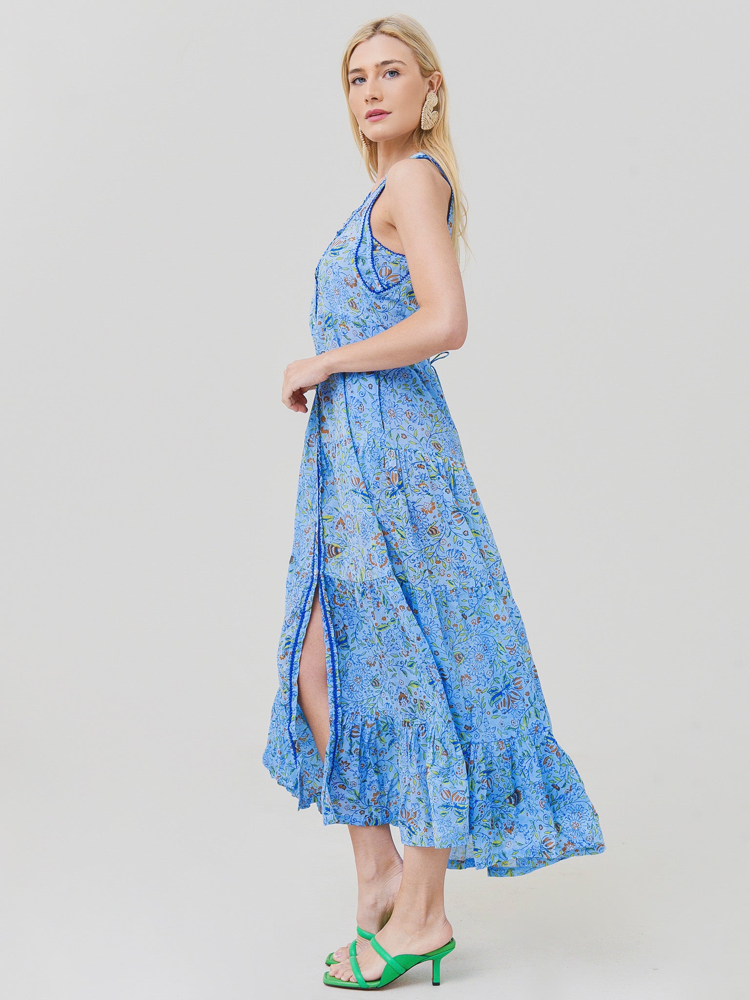 Poupette St Barth Floral Maxi Dress Belted selling Pom Pom Small