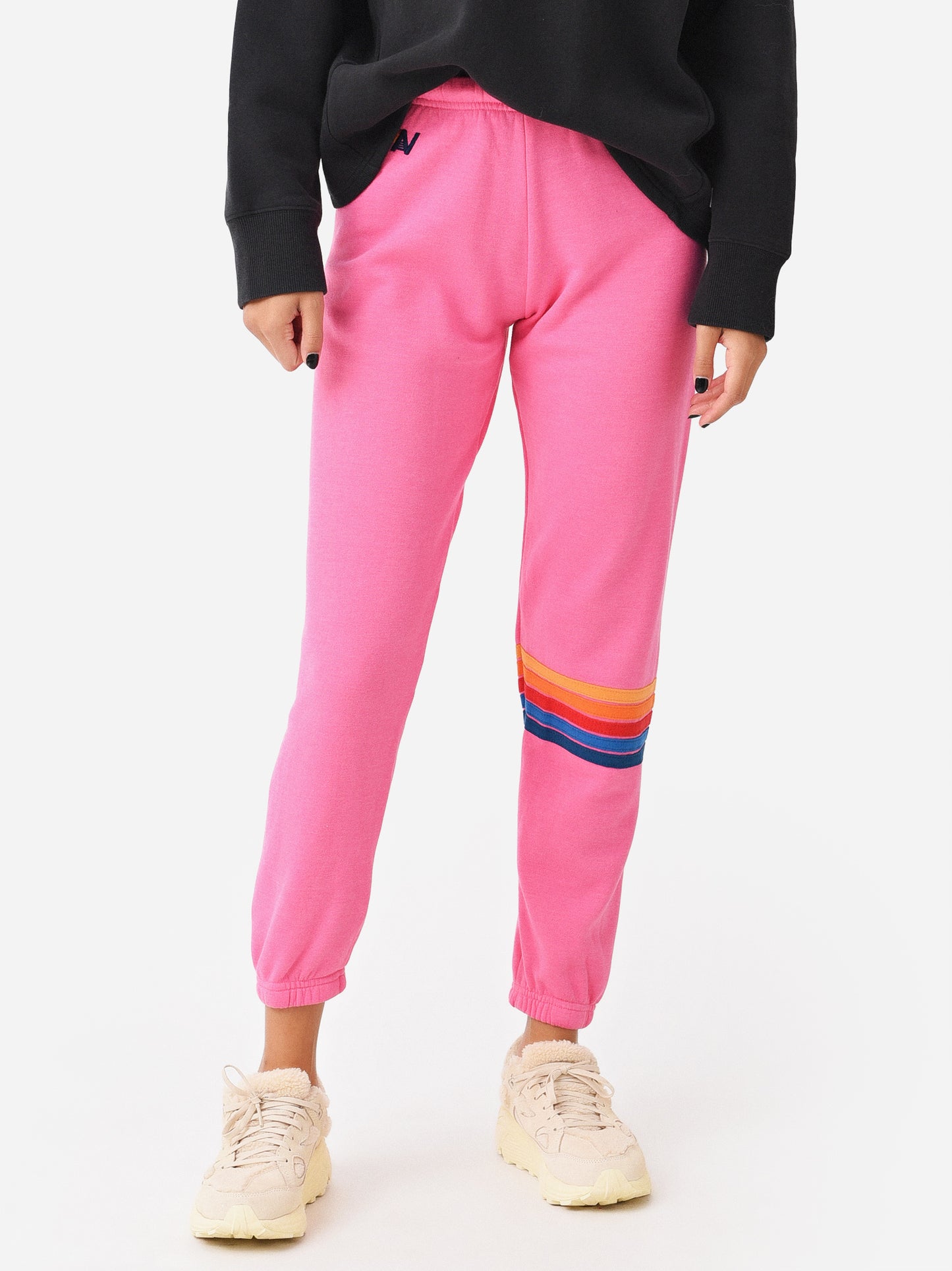Aviator Nation Rainbow Stitch Sweatpants in Paris Pink