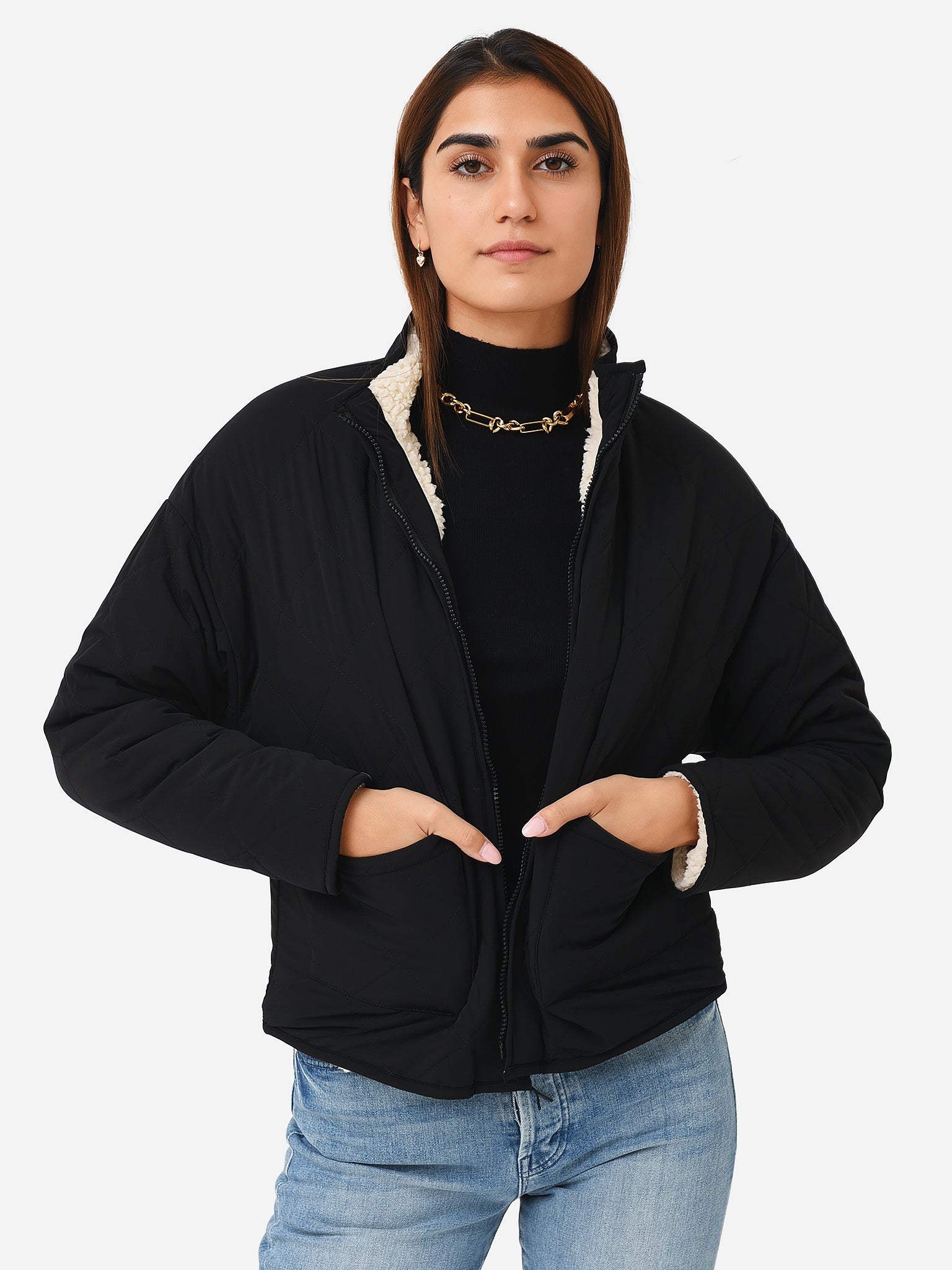 Z Supply Women's On-The-Go Reversible Quilted Sherpa Jacket