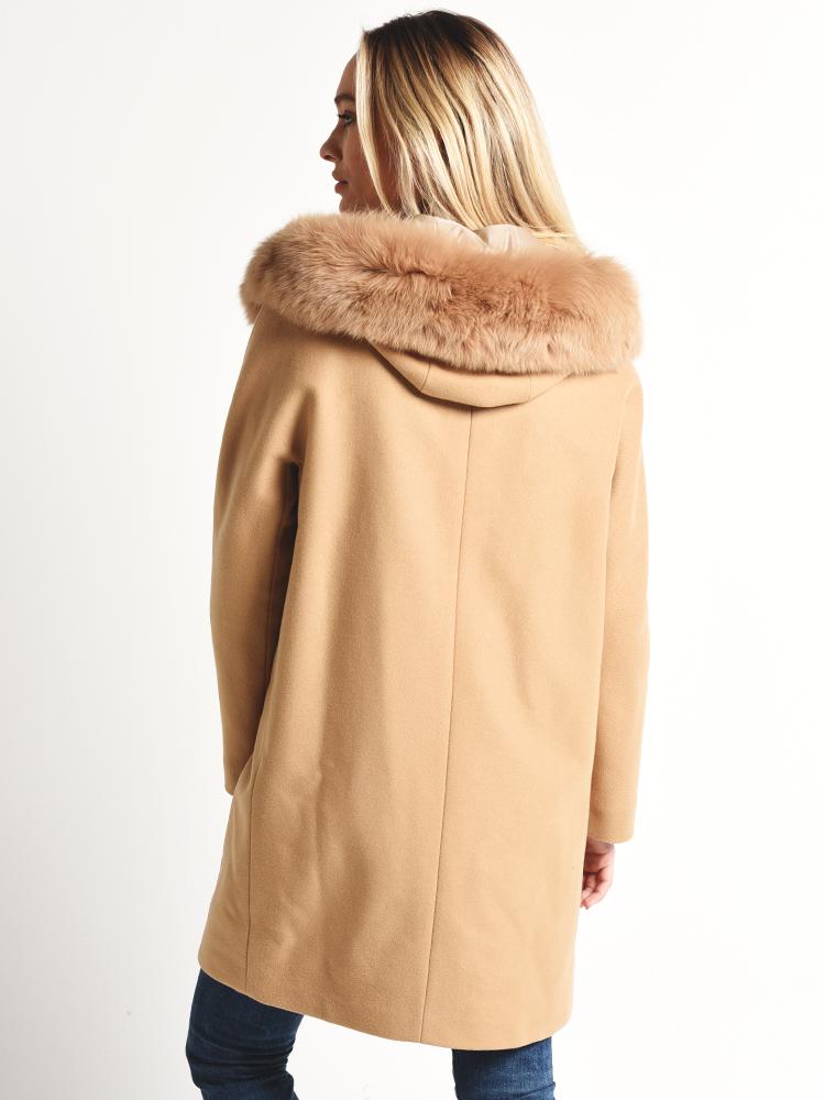 Herno Women's Wool Duffle Coat with Fox Trimmed Hood