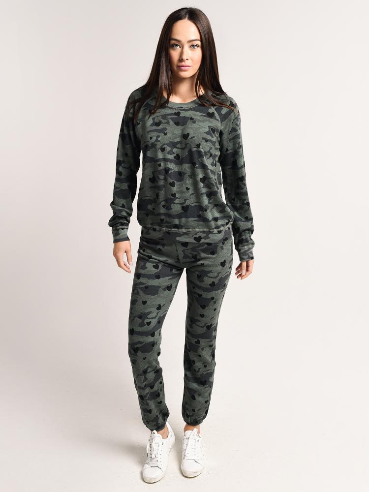 Monrow Elastic Waist Sweats with Hearts and Camo 158.00 Saint Bernard