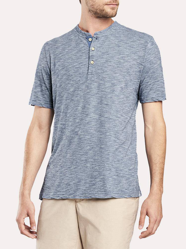 Peter Millar Men's Seaside Indigo Short Sleeve Henley - Saint Bernard