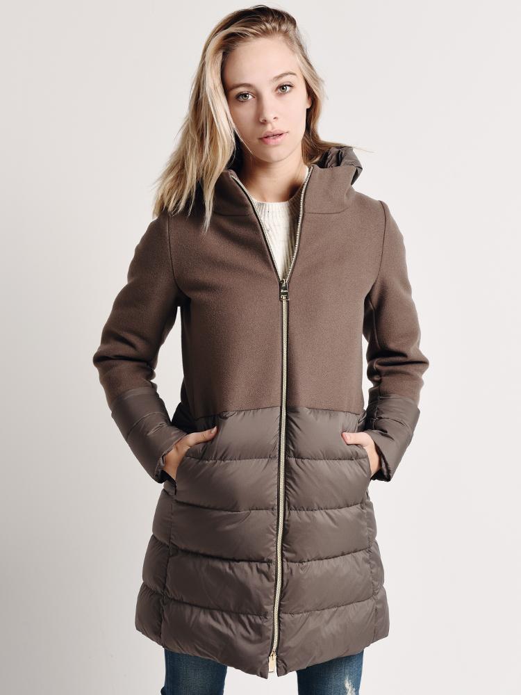 Herno Women's Half Wool Half Puffer Coat with Removable Hood