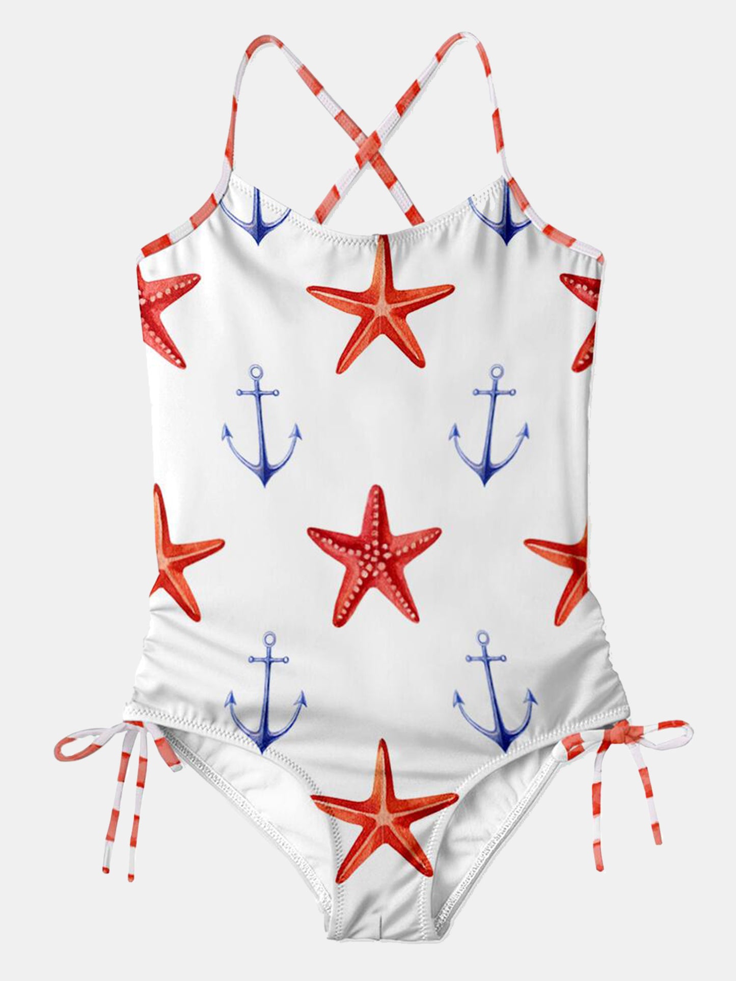 Stella Cove Little Girls' Starfish and Anchor Side Tie Swimsuit